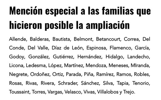 Mención especial a las familias que hicieron posible la ampliación